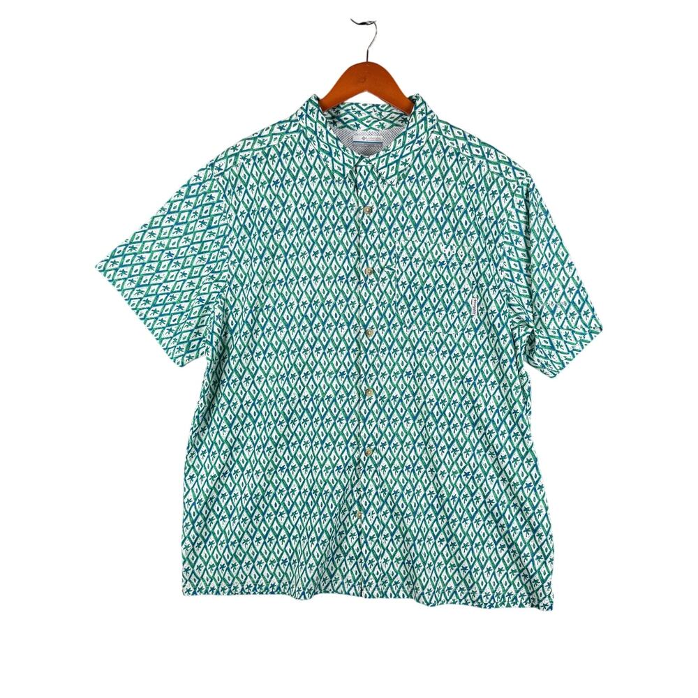 Columbia PFG‎ Vacation Floral Palm Tree AOP Lightweight Shirt Green Blue Mens XL